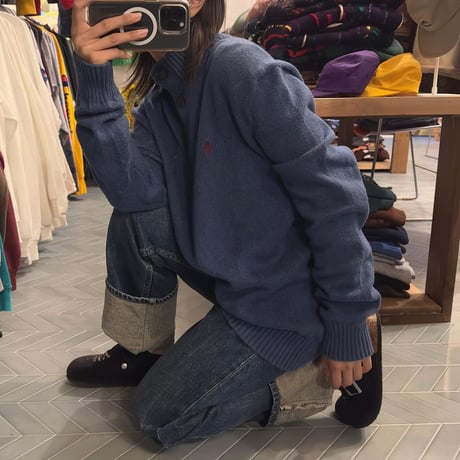 POLO ハーフボタンコットンニット