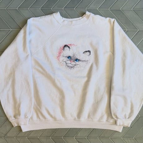 90s USA製 猫ちゃんラグランスウェット