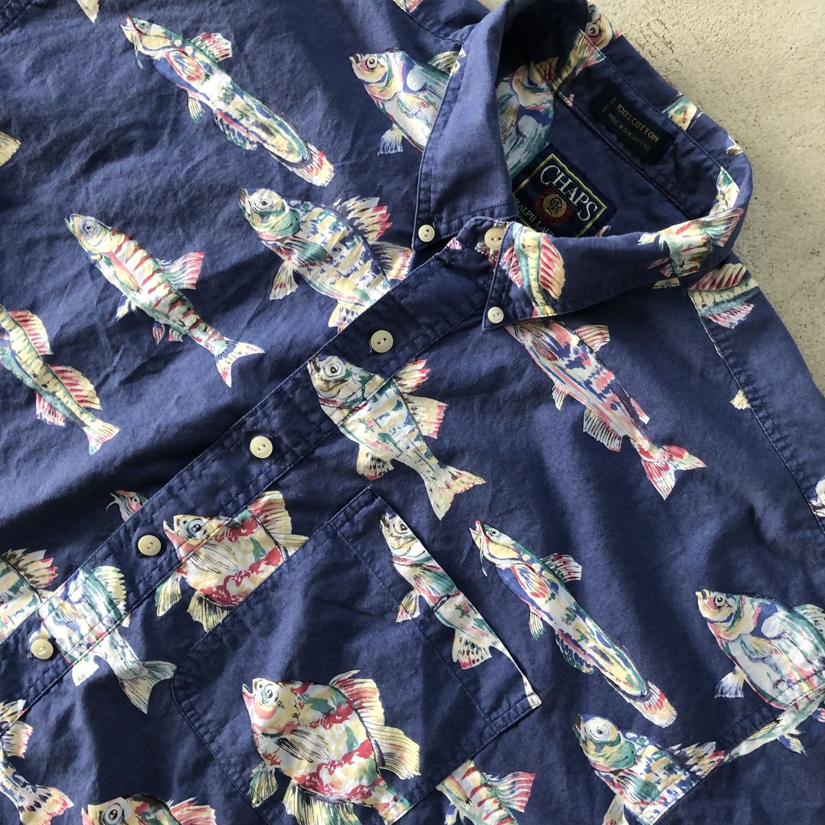 CHAPS魚柄半袖シャツ XL | CUSTOM FEVER
