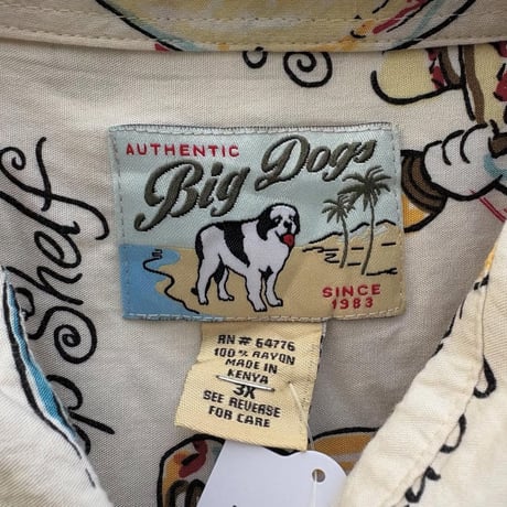 BIG DOGS 全面プリント半袖レーヨンシャツ