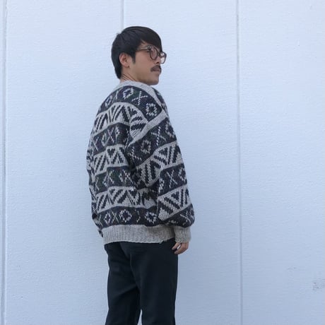 総柄ウール混ニットセーター