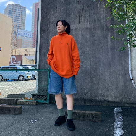 POLOハーフジップコットンニット