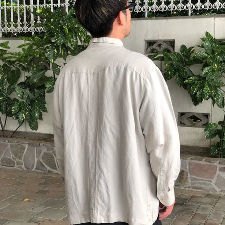 長袖キューバシャツ  アイボリー XL
