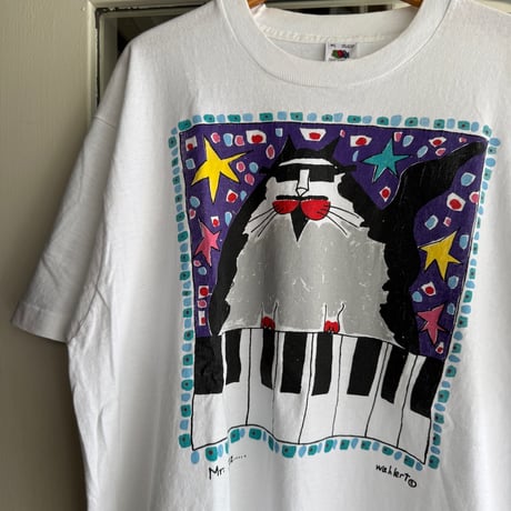90's アニマルプリントTシャツ 〝Cat ＆ Piano〟
