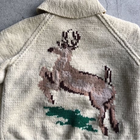 Vintage カウチンカーディガン 鹿 ショールカラー