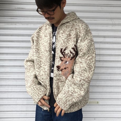 Vintage カウチンカーディガン 鹿 ショールカラー