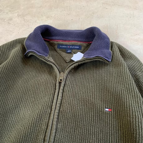 TOMMYリブ編みコットンニットフルジップ