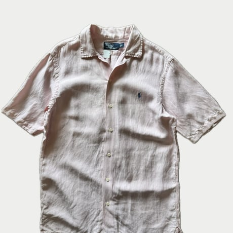 90's Ralph Lauren 半袖シルクリネン混無地シャツ S