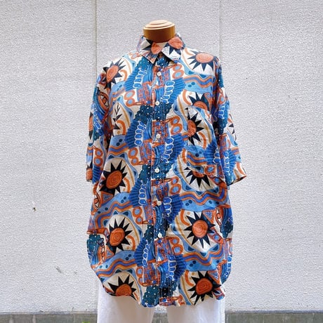 シルク半袖柄シャツ