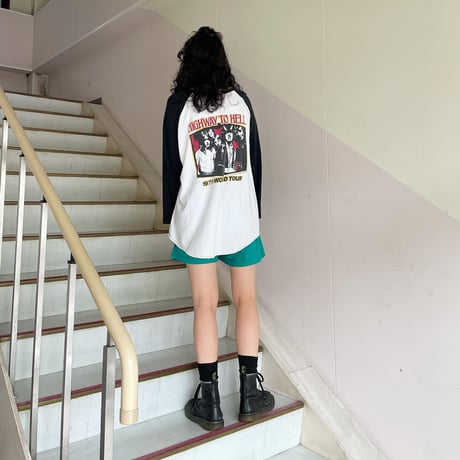 AC/DC 両面プリントラグランTシャツ