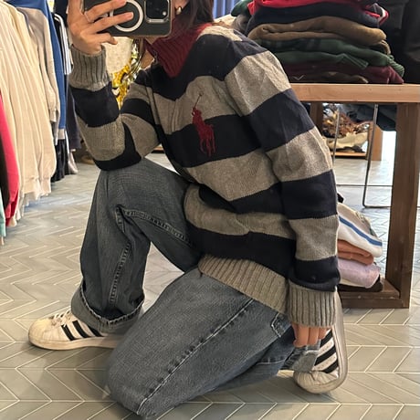 POLO フルジップボーダーニット