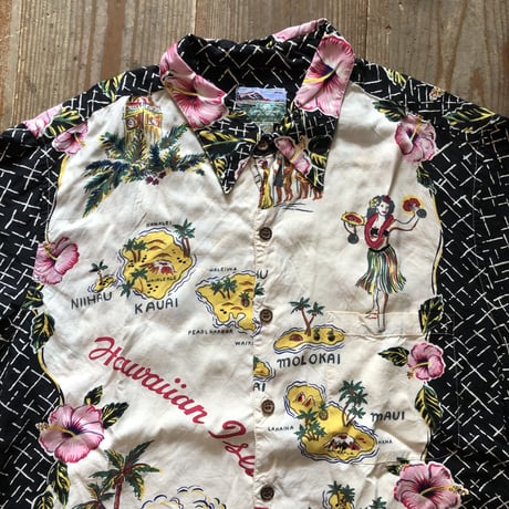 80's-90'sReyn spooner ハワイマップ×ハイビスカス