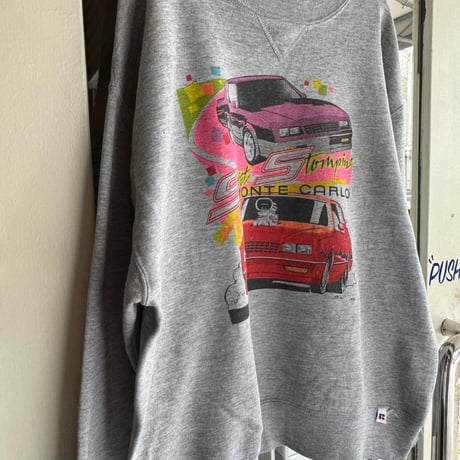 〜90's RUSSELL アメ車プリントスウェット L