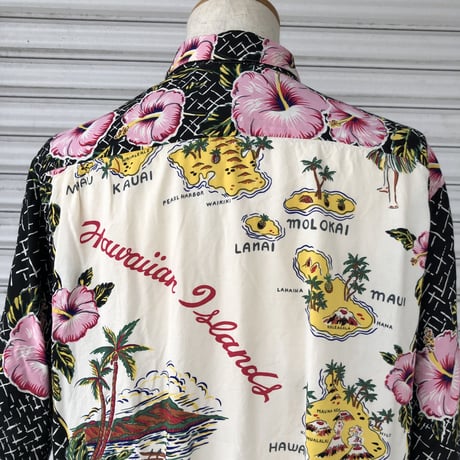 80's-90'sReyn spooner ハワイマップ×ハイビスカス