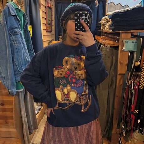 USA製 Hanes クマさんラグランスウェット