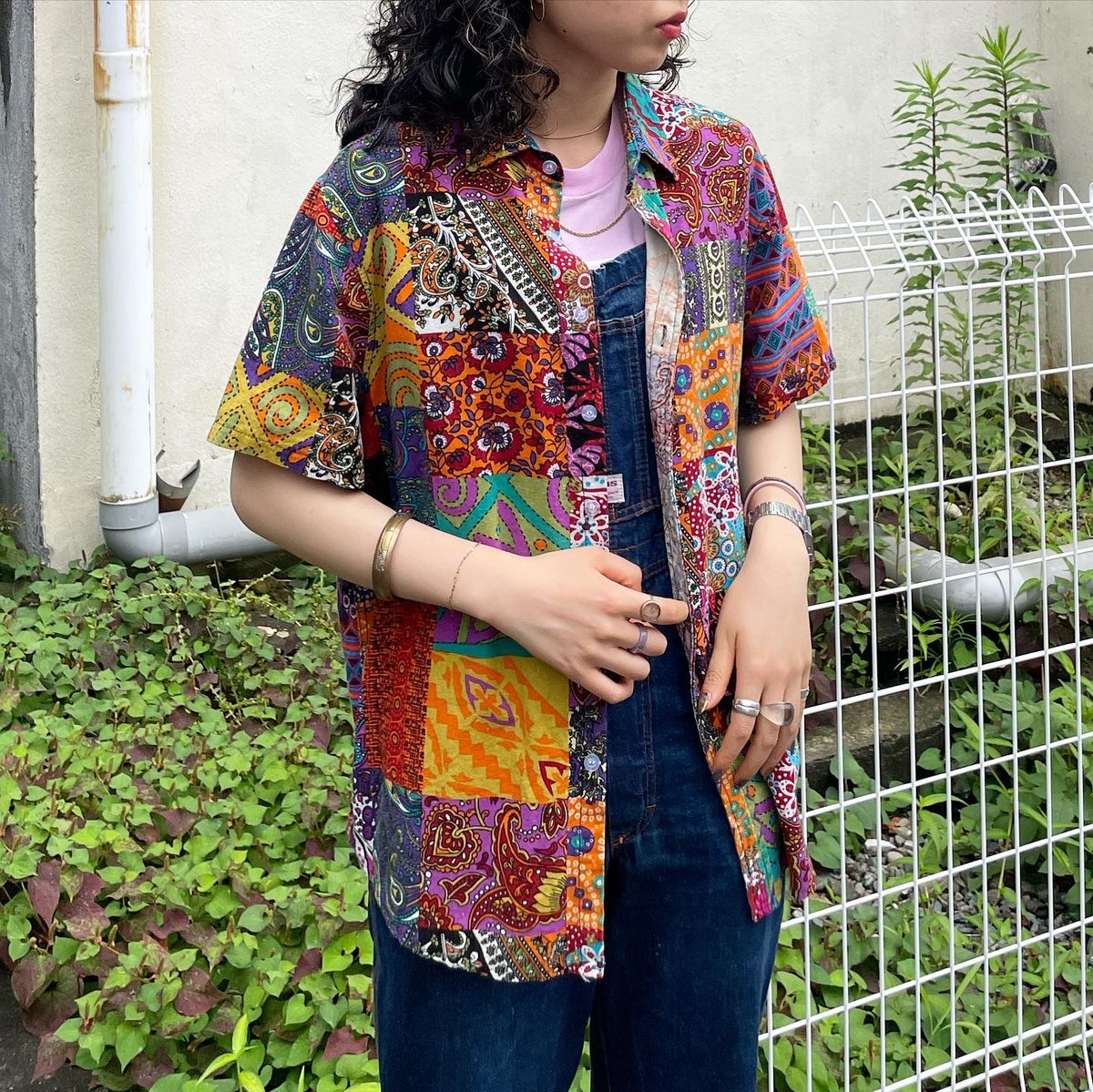 レア！アトリエgg パッチワーク風シャツ パッチワーク風総柄シャツ | CUSTOM FEVER