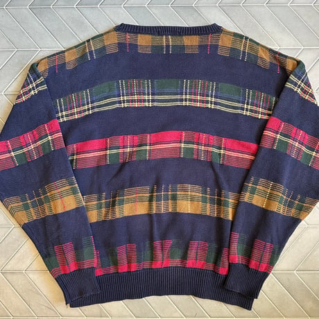 90s NAUTICA 3色チェックニット