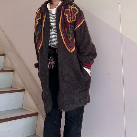 デザインニットロングカーディガン