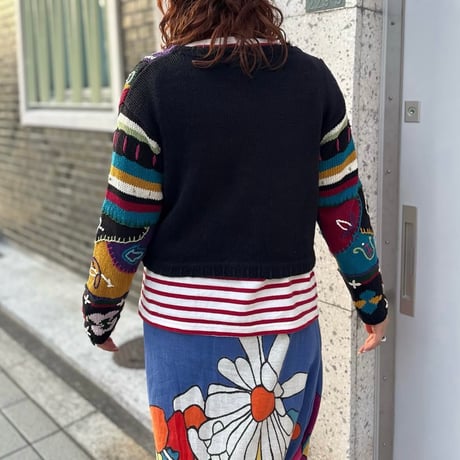 カラフル総柄刺繍ニットカーディガン