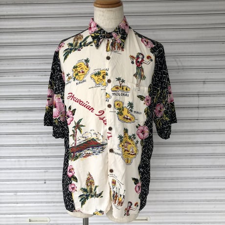 80's-90'sReyn spooner ハワイマップ×ハイビスカス