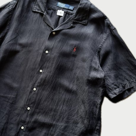 Ralph Lauren リネンシルク オープンカラーシャツ XL ブラック
