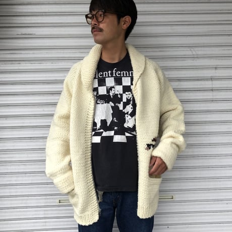 Vintage カウチンカーディガン 鳥 ショールカラー