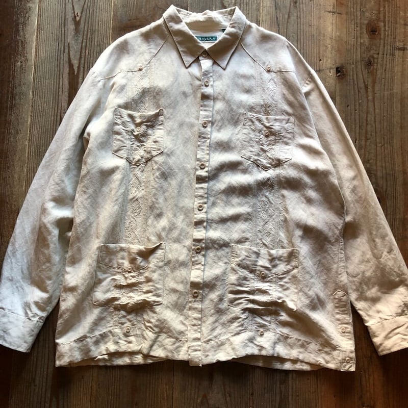 長袖キューバシャツ アイボリー XL | CUSTOM FEVER