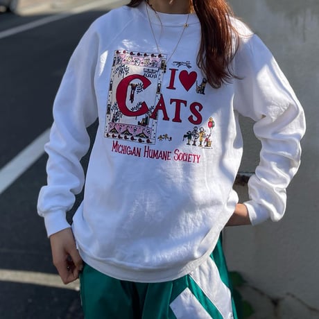 USA製I♡CATS ラグランスウェット