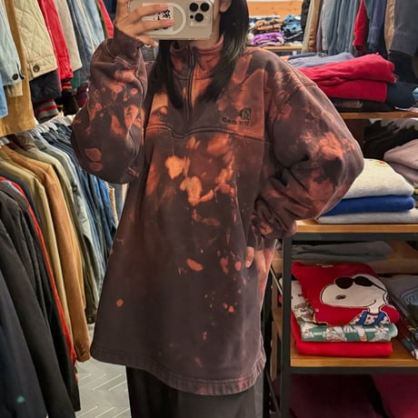 carhartt ブリーチ加工 ハーフジップスウェット