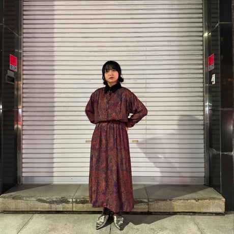 ペイズリー柄　長袖ロングワンピース