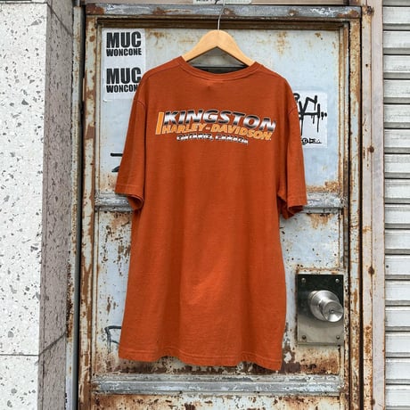 HARLEY-DAVIDSON オレンジ両面プリントTシャツ