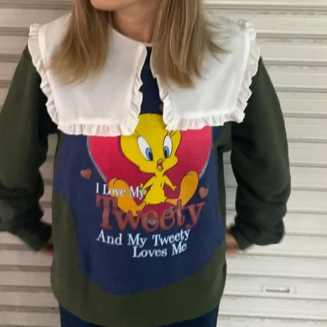 Warner Bros Studio Store ユニクロコラボ Tweety キラキラプリント袖切替スウェット