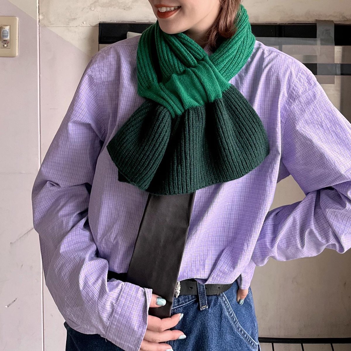 クレージュ バイカラー マフラー 希少 ポンポン付き クレージュ バイカラー マフラー 希少 ポンポン付き