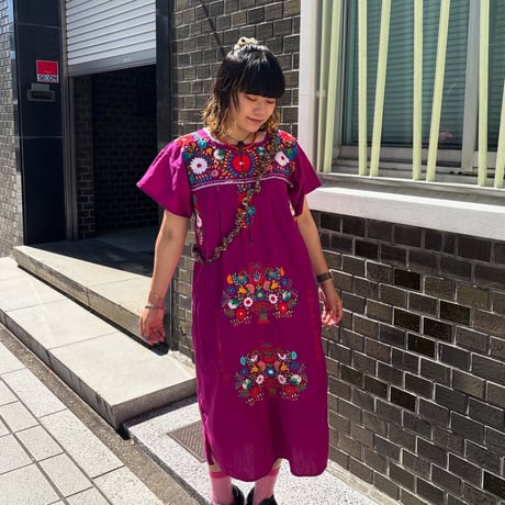 お花刺繍メキシカンワンピース