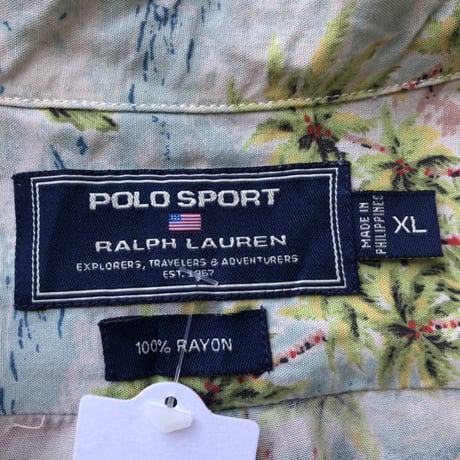 POLO SPORT レーヨン総柄ハワイアンシャツ XL