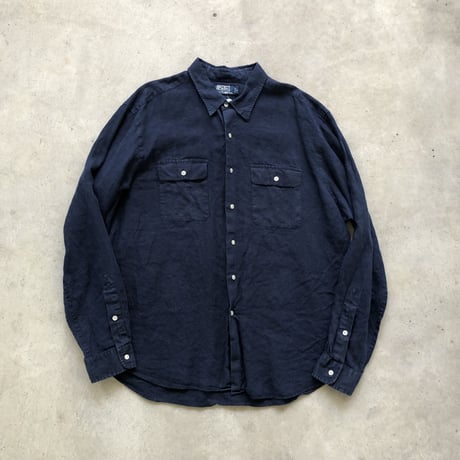Ralph Laurenリネン長袖シャツ ネイビー XXL