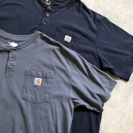 Carhartt ワンポイントポケ付きヘンリーT グレーXL,ダークネイビー3XL