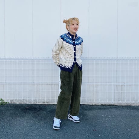 ノルディックセーターカーディガン 白×青
