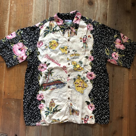 80's-90'sReyn spooner ハワイマップ×ハイビスカス