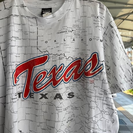 90's Texas 総柄マップ Tシャツ