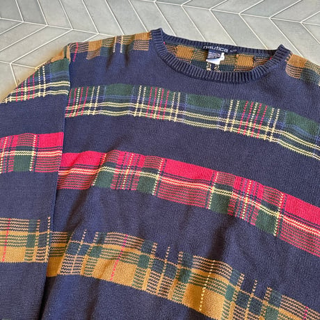 90s NAUTICA 3色チェックニット