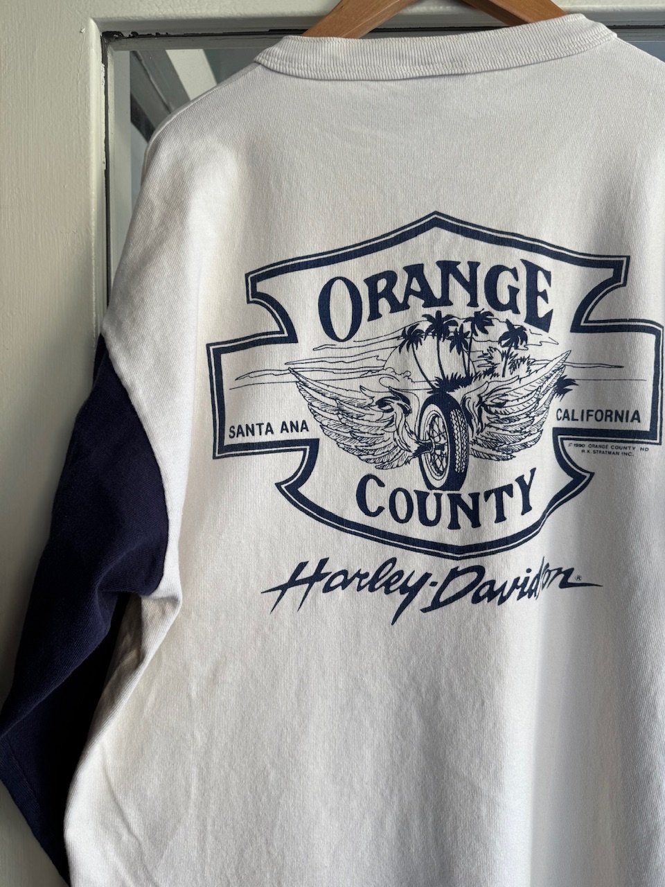 激レア　90s usa製 HARLEY-DAVIDSONロンT rare］90's USA製 Harley-Davidson”ターコイズ フレイム”ロンT