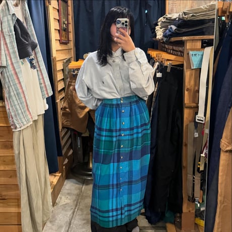 フルボタンチェックロングスカート