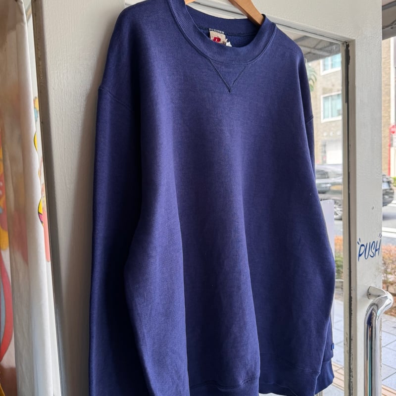 RUSSELL ATHLETIC スウェット USA製 XLサイズ 90s USA製 RUSSELLラッセル 無地 前V スウェット 青緑 XL☆ブランク