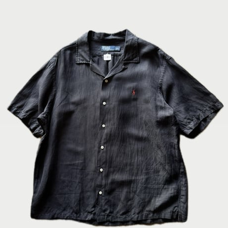 Ralph Lauren リネンシルク オープンカラーシャツ XL ブラック