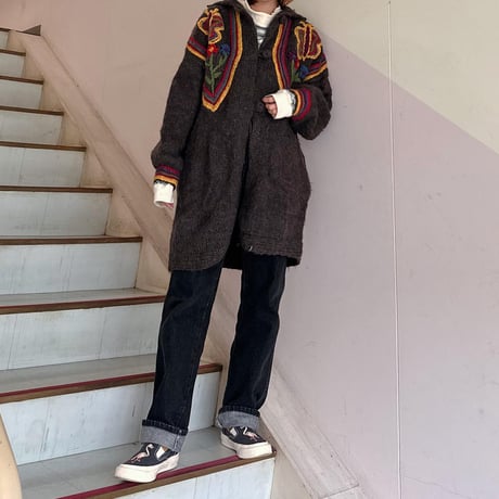 デザインニットロングカーディガン