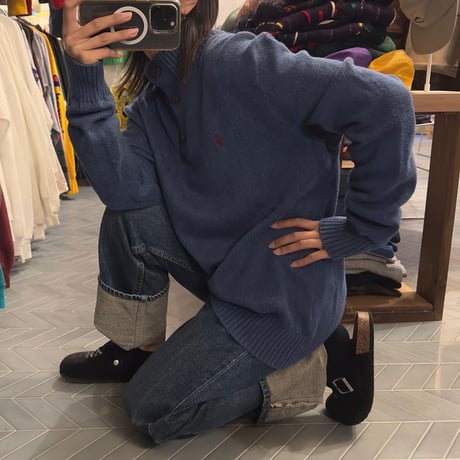 POLO ハーフボタンコットンニット