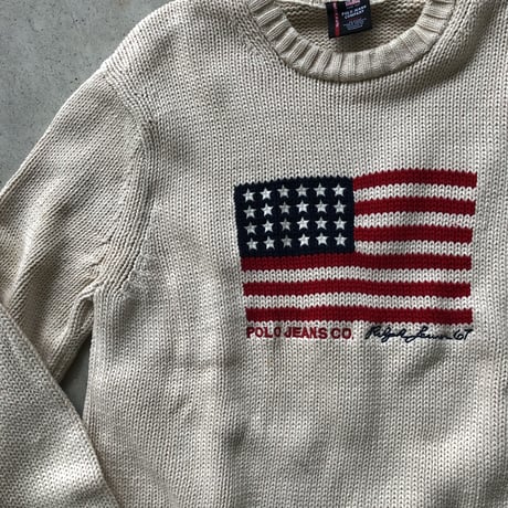 POLO コットンニットセーター 星条旗