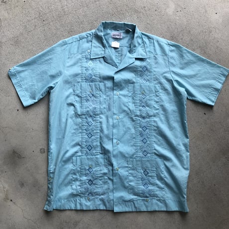 半袖キューバシャツ  水色 XL