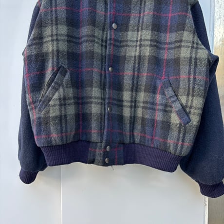 カナダ製　Eddie Bauer チェック柄ウールスタジャン